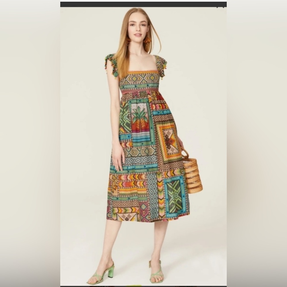 FARM Rio Colorful Banana Scarves Midi Dress